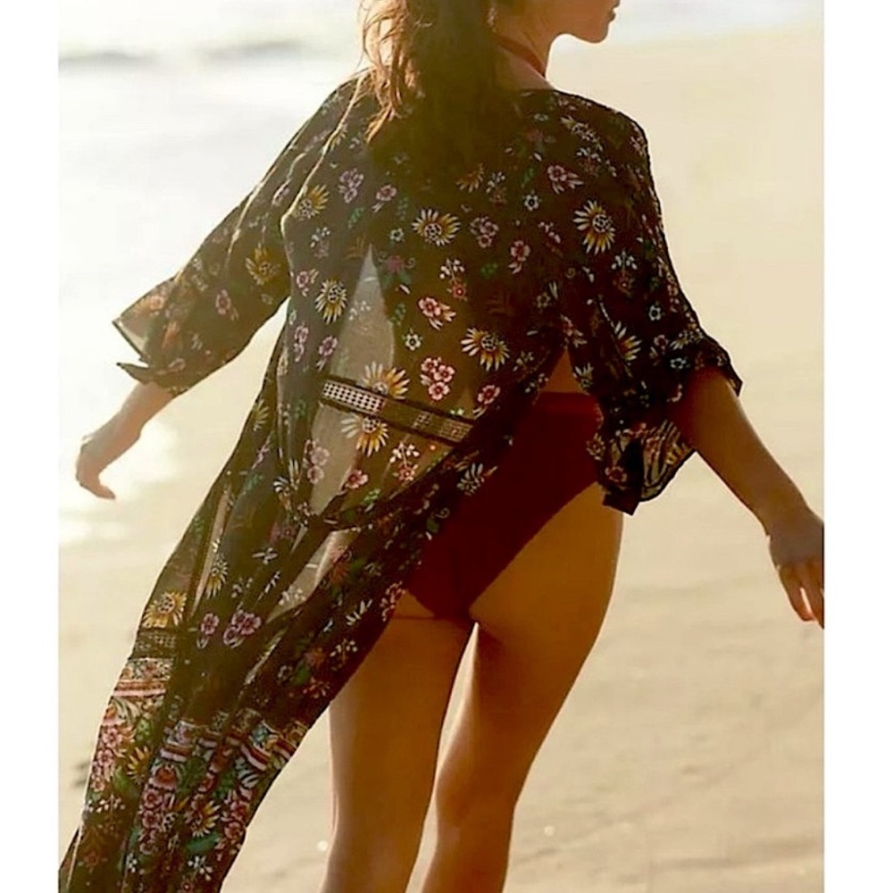 Anthropologie Long Floral Tunic Coverup Dress, NEW